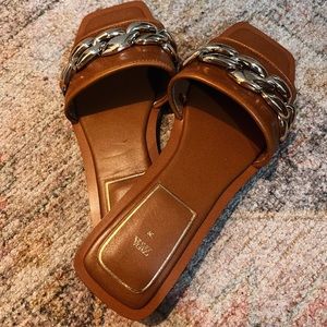 Leather gold chain sandals